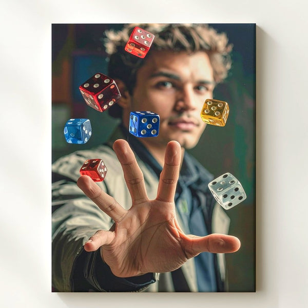 Dicecaster Canvas – Cinematic Fantasy Portrait with Floating Dice - Gifitto