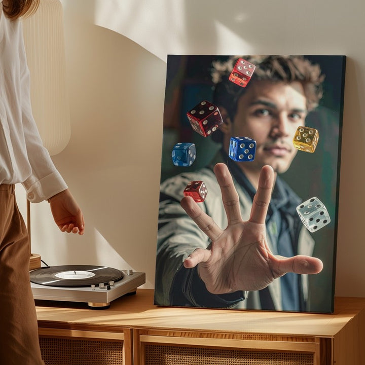 Dicecaster Canvas – Cinematic Fantasy Portrait with Floating Dice - Gifitto