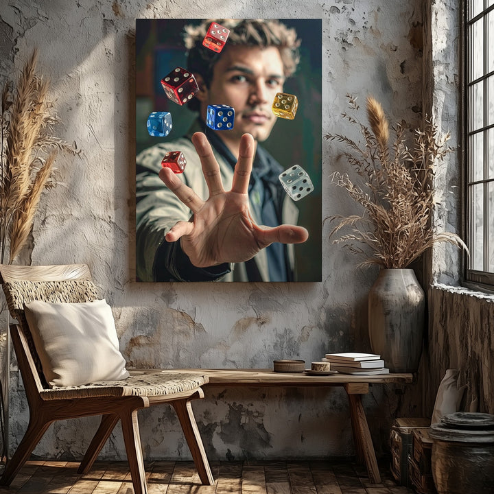 Dicecaster Canvas – Cinematic Fantasy Portrait with Floating Dice - Gifitto