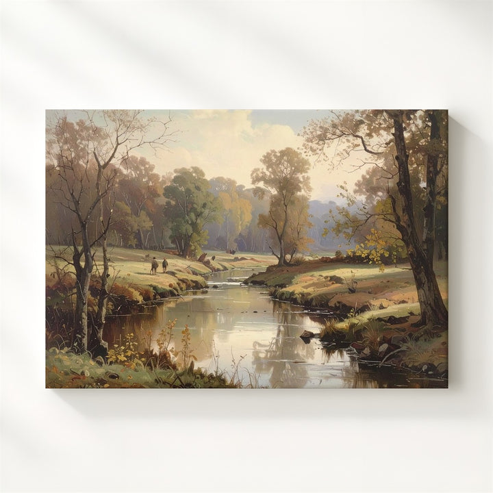 Whispering Stream Canvas – Vintage Impressionist Woodland with Soft Reflections - Gifitto