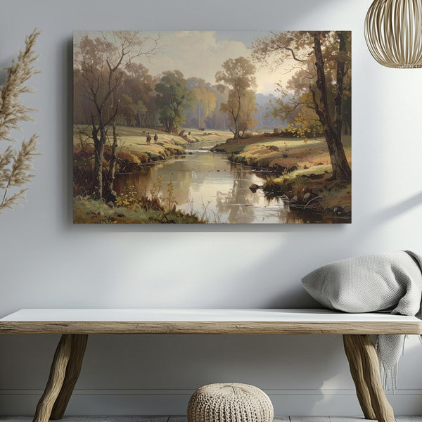 Whispering Stream Canvas – Vintage Impressionist Woodland with Soft Reflections - Gifitto