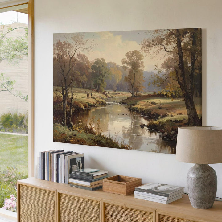 Whispering Stream Canvas – Vintage Impressionist Woodland with Soft Reflections - Gifitto