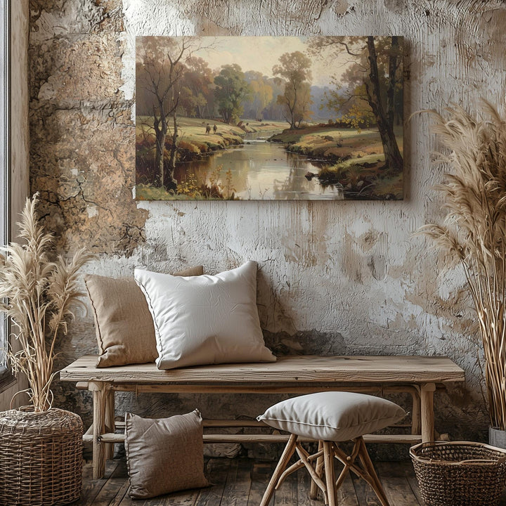 Whispering Stream Canvas – Vintage Impressionist Woodland with Soft Reflections - Gifitto