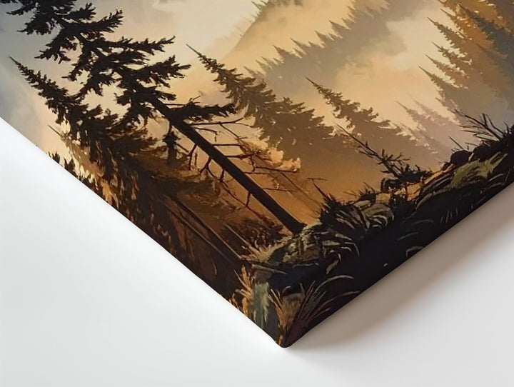 Moonlit Pines Canvas – Dramatic Forest Silhouette with Glowing Orange Moon - Gifitto