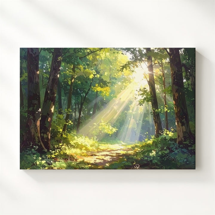 Golden Glade Forest Canvas – Sunlit Woodland with Dappled Light & Mossy Floor - Gifitto