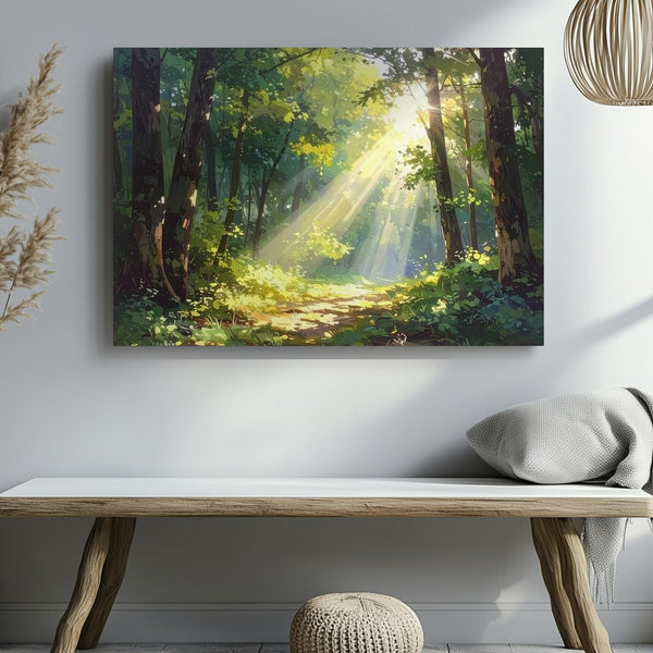 Golden Glade Forest Canvas – Sunlit Woodland with Dappled Light & Mossy Floor - Gifitto