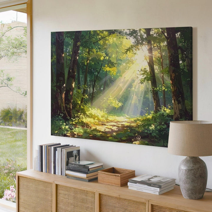 Golden Glade Forest Canvas – Sunlit Woodland with Dappled Light & Mossy Floor - Gifitto