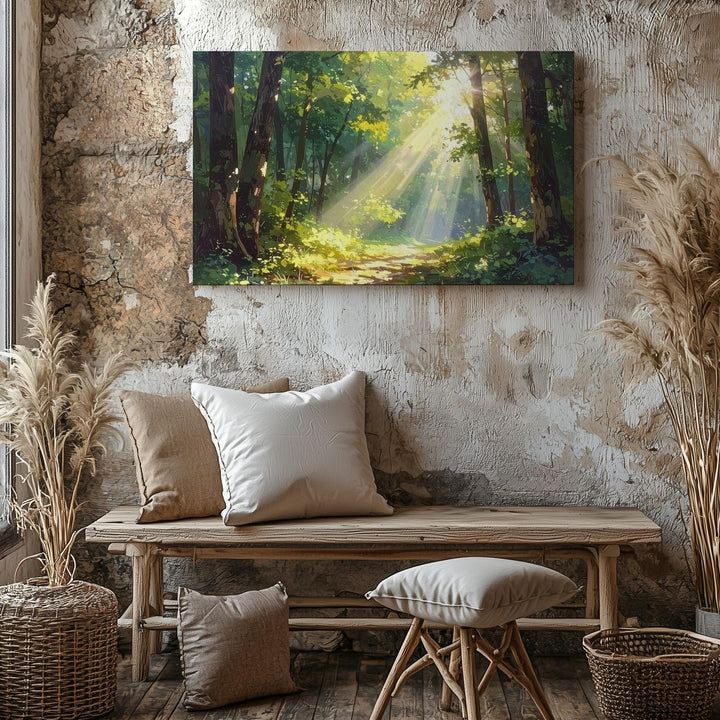 Golden Glade Forest Canvas – Sunlit Woodland with Dappled Light & Mossy Floor - Gifitto