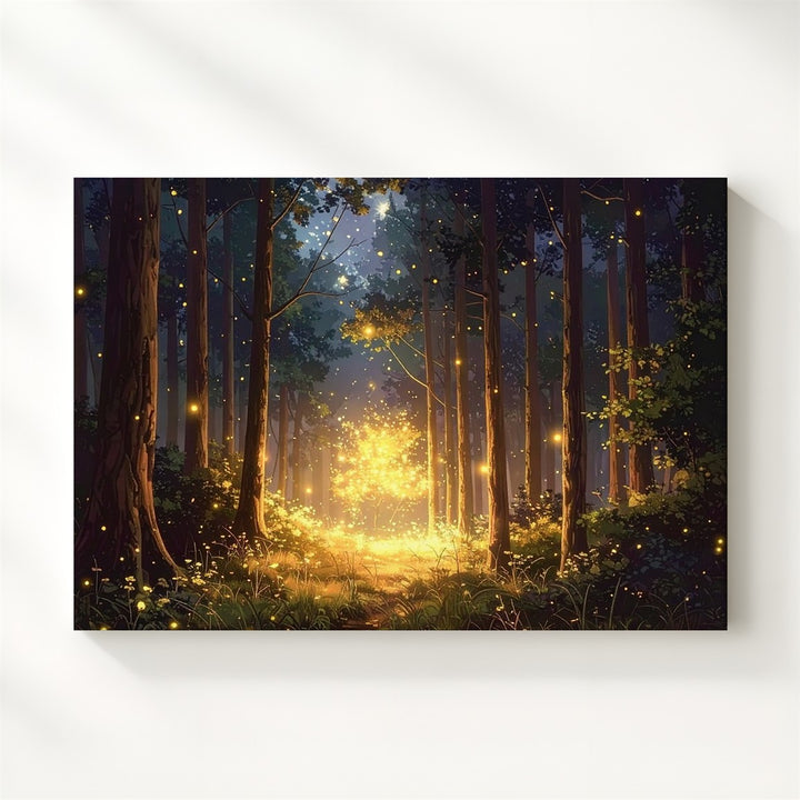 Enchanted Firefly Forest Canvas – Mystical Nightscape with Glowing Lights - Gifitto