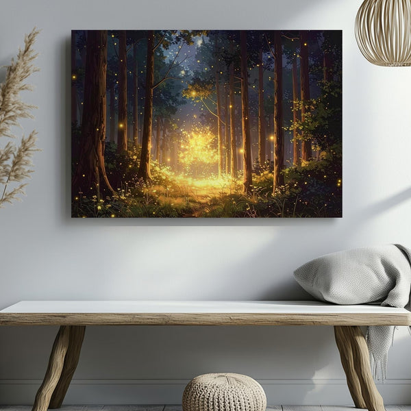 Enchanted Firefly Forest Canvas – Mystical Nightscape with Glowing Lights - Gifitto