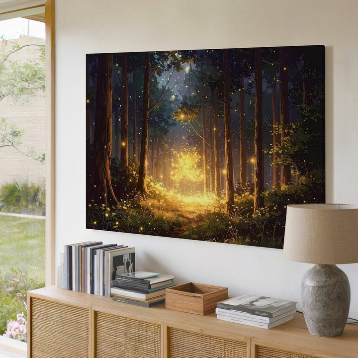 Enchanted Firefly Forest Canvas – Mystical Nightscape with Glowing Lights - Gifitto