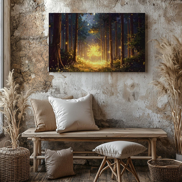 Enchanted Firefly Forest Canvas – Mystical Nightscape with Glowing Lights - Gifitto