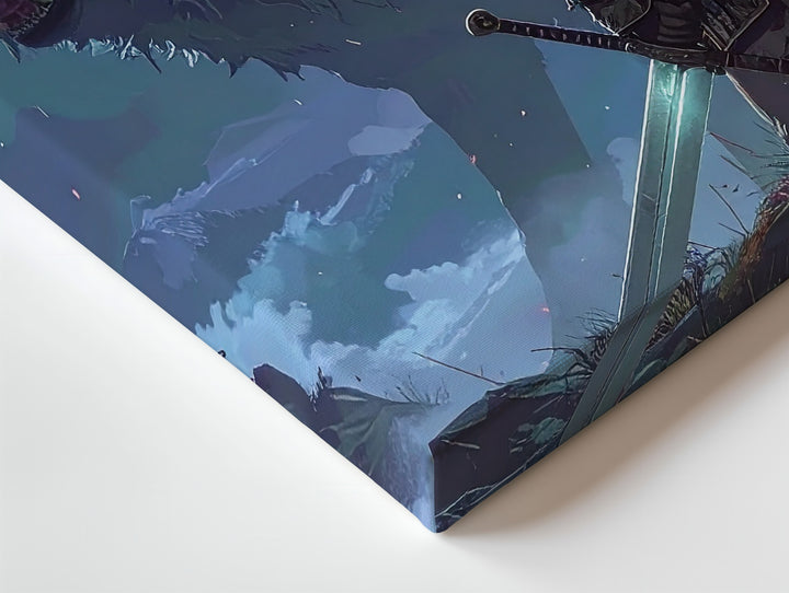 Spectral Wolf & Warrior Canvas – Dark Fantasy Moonlit Wall Art - Gifitto