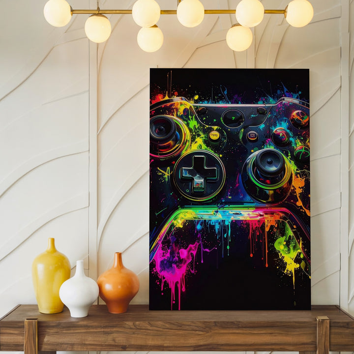 Neon Blast Gamer Canvas – Electric Glowing Controller Wall Art - Gifitto