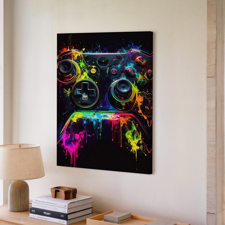 Neon Blast Gamer Canvas – Electric Glowing Controller Wall Art - Gifitto