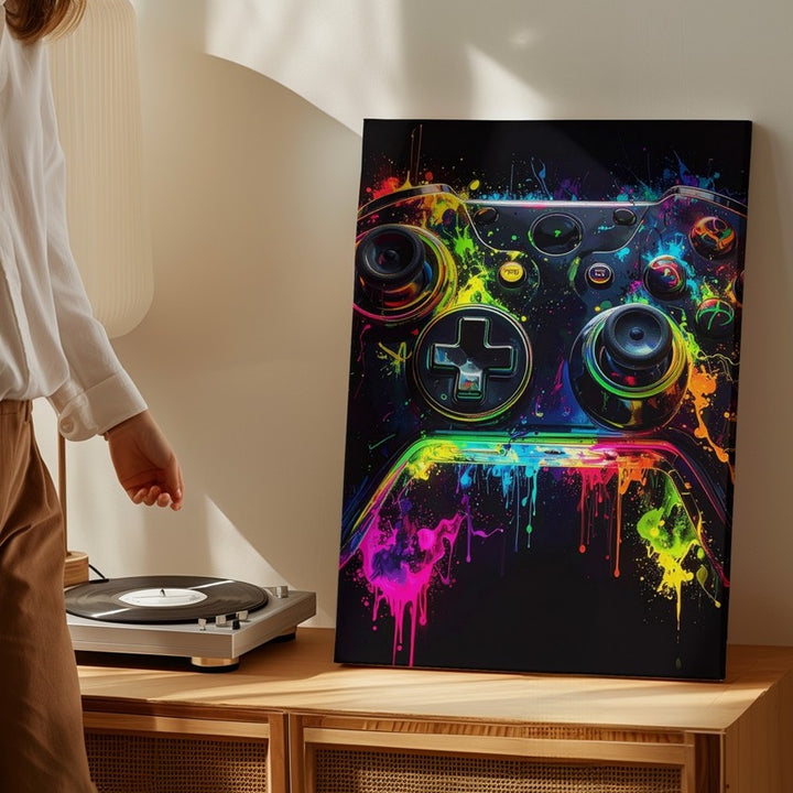 Neon Blast Gamer Canvas – Electric Glowing Controller Wall Art - Gifitto