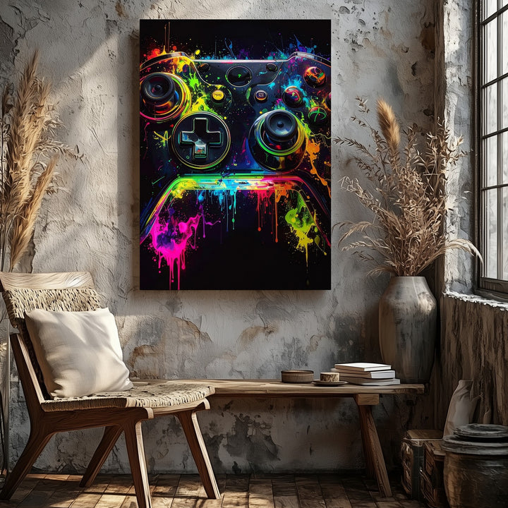 Neon Blast Gamer Canvas – Electric Glowing Controller Wall Art - Gifitto