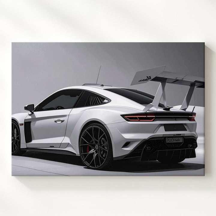 Track Machine Canvas – White Performance Sports Car in Studio Light - Gifitto