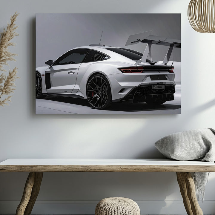 Track Machine Canvas – White Performance Sports Car in Studio Light - Gifitto
