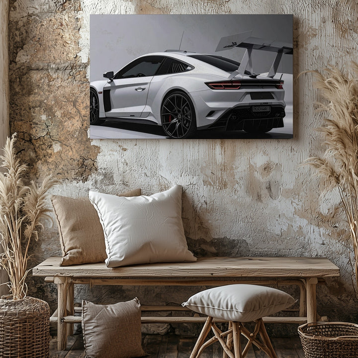 Track Machine Canvas – White Performance Sports Car in Studio Light - Gifitto