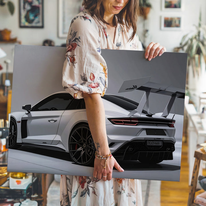 Track Machine Canvas – White Performance Sports Car in Studio Light - Gifitto