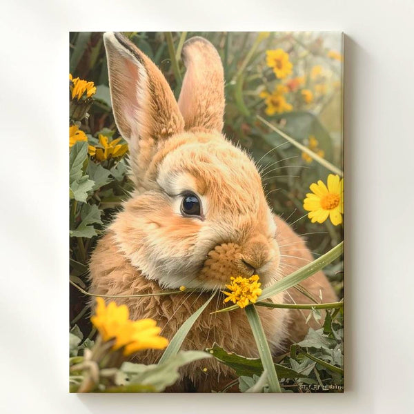Springtime Rabbit in Flowers Canvas – Peaceful Meadow Wall Art - Gifitto