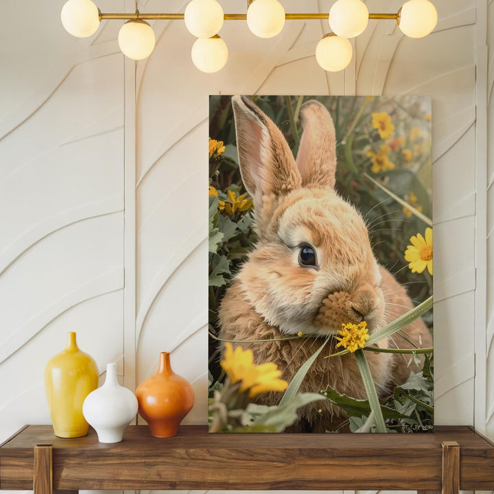 Springtime Rabbit in Flowers Canvas – Peaceful Meadow Wall Art - Gifitto