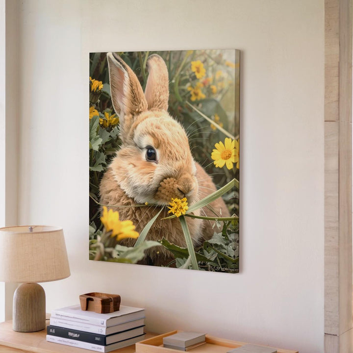 Springtime Rabbit in Flowers Canvas – Peaceful Meadow Wall Art - Gifitto