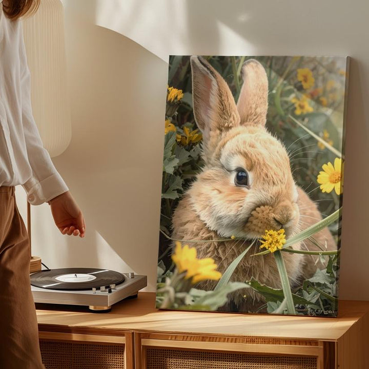 Springtime Rabbit in Flowers Canvas – Peaceful Meadow Wall Art - Gifitto