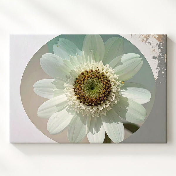 Translucent Green Bloom Canvas – Vintage Minimal Botanical Oval Art - Gifitto