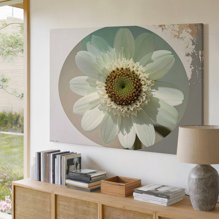 Translucent Green Bloom Canvas – Vintage Minimal Botanical Oval Art - Gifitto