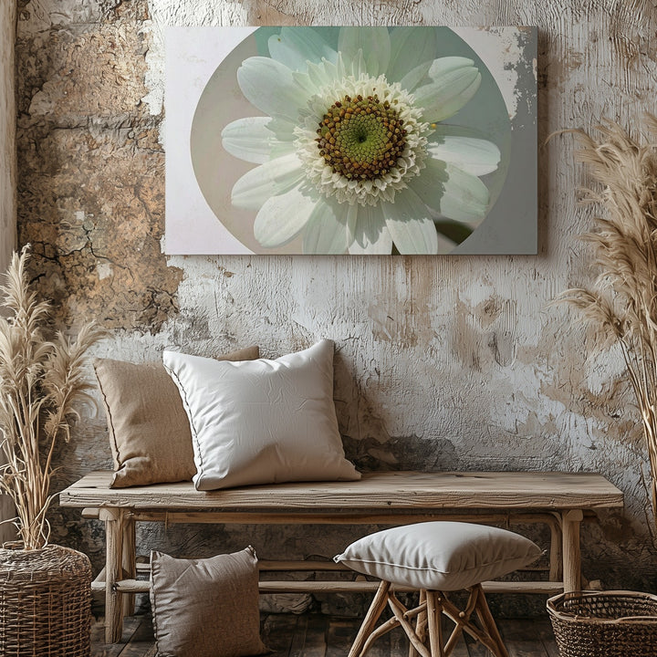 Translucent Green Bloom Canvas – Vintage Minimal Botanical Oval Art - Gifitto