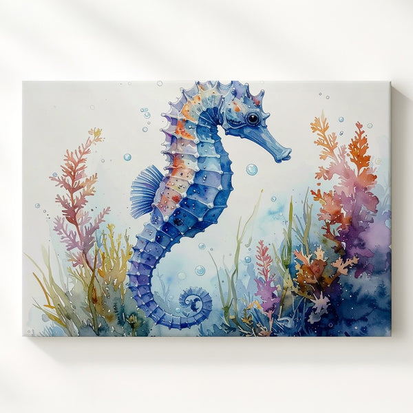 Whimsical Seahorse Watercolor Canvas – Dreamy Underwater Marine Art