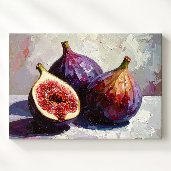 Fig Duet Canvas – Textured Oil Painting of Ripe Figs in Pastel Harmony - Gifitto