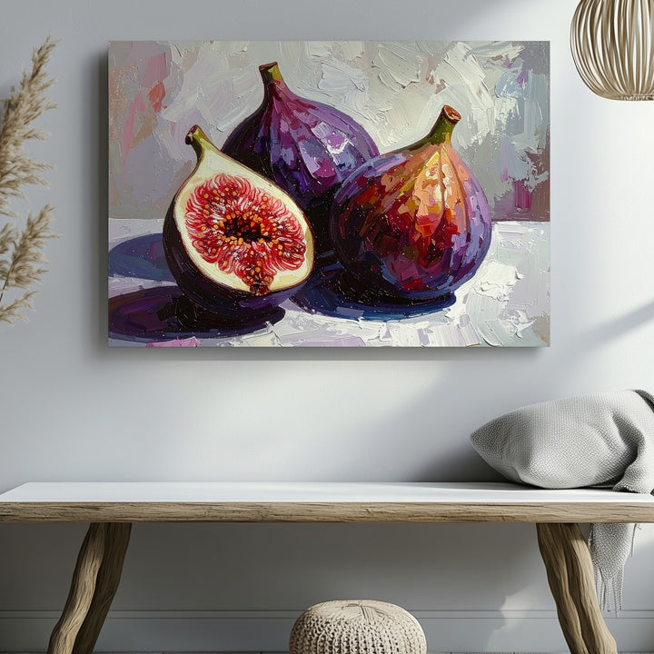 Fig Duet Canvas – Textured Oil Painting of Ripe Figs in Pastel Harmony - Gifitto