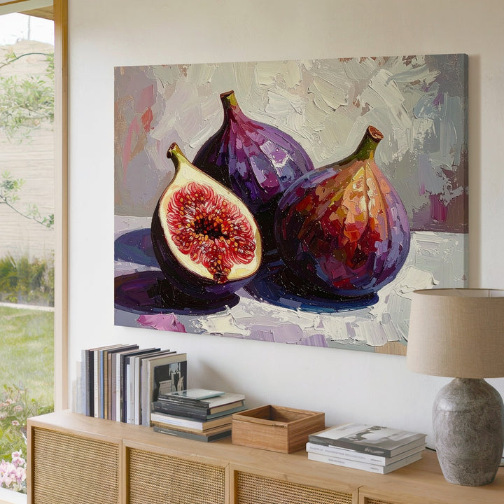 Fig Duet Canvas – Textured Oil Painting of Ripe Figs in Pastel Harmony - Gifitto