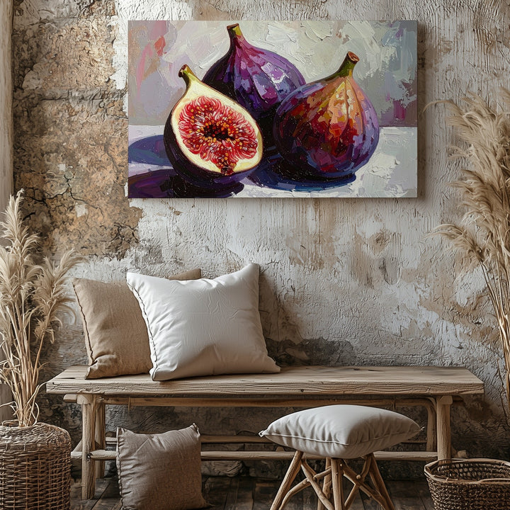 Fig Duet Canvas – Textured Oil Painting of Ripe Figs in Pastel Harmony - Gifitto