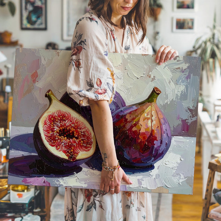 Fig Duet Canvas – Textured Oil Painting of Ripe Figs in Pastel Harmony - Gifitto