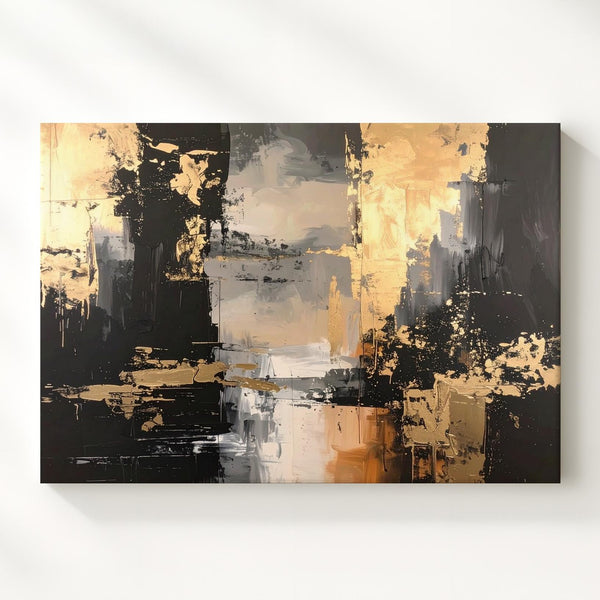 Golden Cascade Canvas – Abstract Art with Metallic Gold and Deep Black Contrast - Gifitto