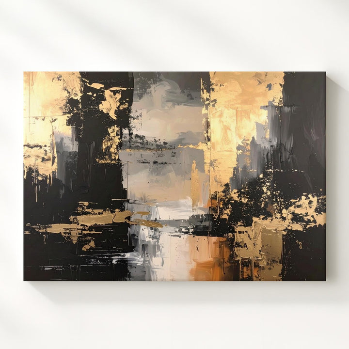 Golden Cascade Canvas – Abstract Art with Metallic Gold and Deep Black Contrast - Gifitto