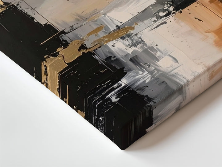 Golden Cascade Canvas – Abstract Art with Metallic Gold and Deep Black Contrast - Gifitto
