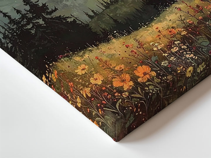 Moonlit Myth Canvas – Surreal Forest with Golden Full Moon & Vibrant Wildflowers - Gifitto