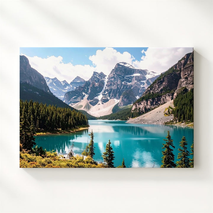 Turquoise Alpine Lake Canvas – Reflective Mountain Landscape with Pine Forests - Gifitto