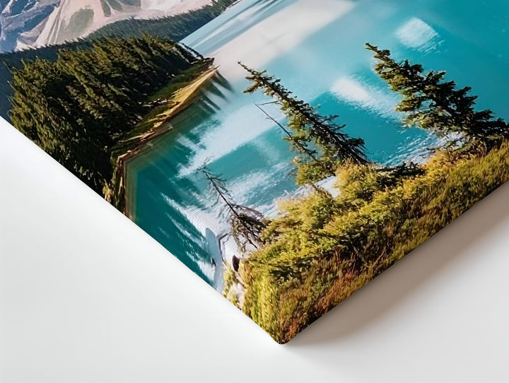 Turquoise Alpine Lake Canvas – Reflective Mountain Landscape with Pine Forests - Gifitto