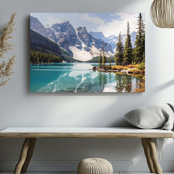 Mirror Island Lake Canvas – Tranquil Alpine Scene with Turquoise Water & Mountains - Gifitto
