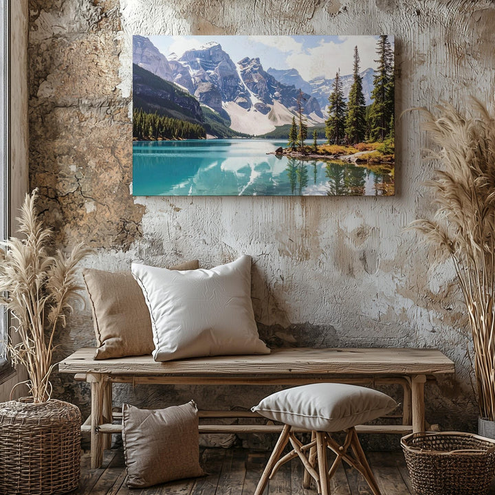 Mirror Island Lake Canvas – Tranquil Alpine Scene with Turquoise Water & Mountains - Gifitto