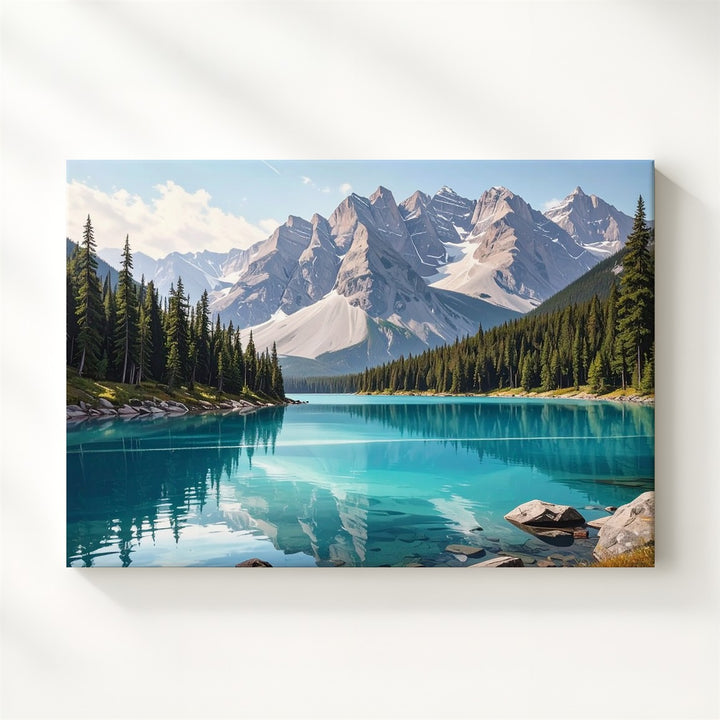 Alpine Mirror Lake Canvas – Turquoise Waters & Majestic Mountain Forest Scene - Gifitto