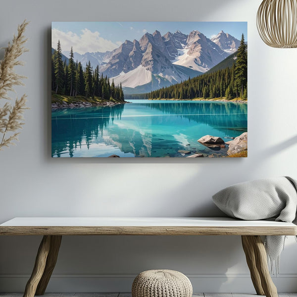 Alpine Mirror Lake Canvas – Turquoise Waters & Majestic Mountain Forest Scene - Gifitto