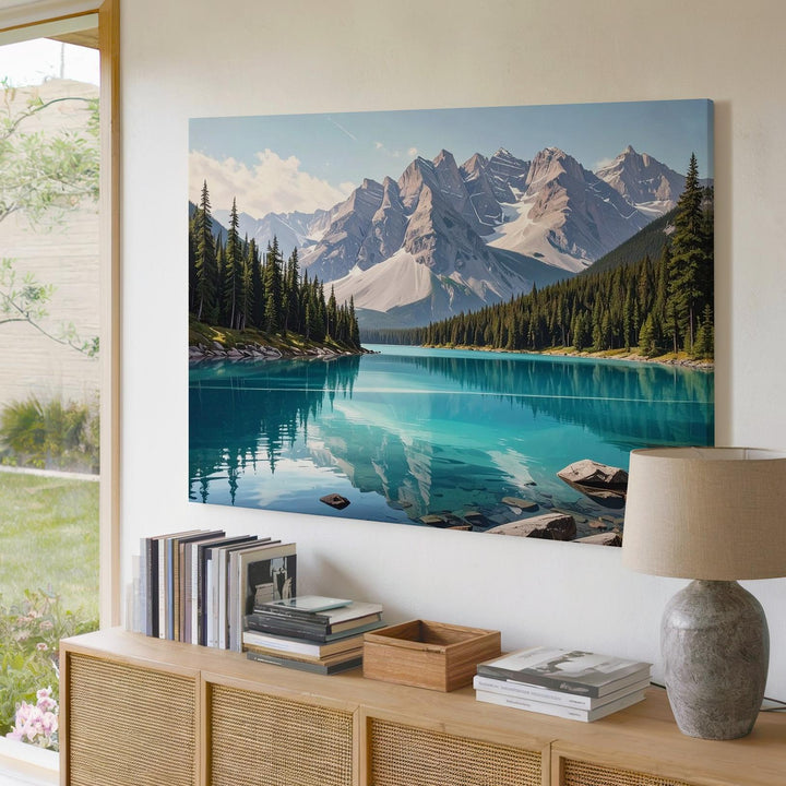Alpine Mirror Lake Canvas – Turquoise Waters & Majestic Mountain Forest Scene - Gifitto