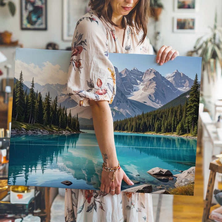 Alpine Mirror Lake Canvas – Turquoise Waters & Majestic Mountain Forest Scene - Gifitto